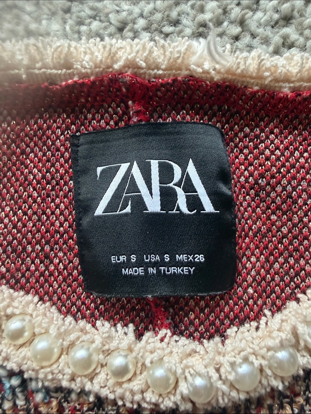 Zara Multicolor Tweed Short-Sleeve Shift Dress with Cream Neckline Pearl Size S - Picture 7 of 7